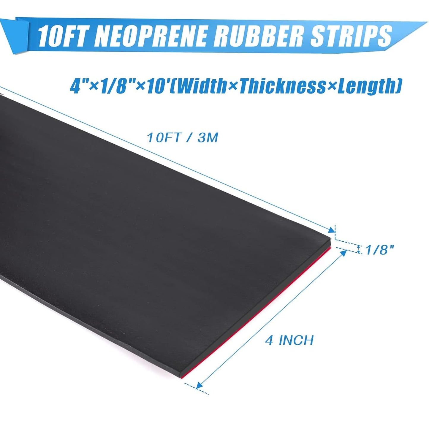 Adhesive Rubber Strips Neoprene Rubber Sheets, Rolls & Strips with Adhesive Backing Rubber Pads Self Stick Seal Rubber Gasket Adhesive Back for Matting Padding - 4" Wide x 1/8" Thick x 10' Long