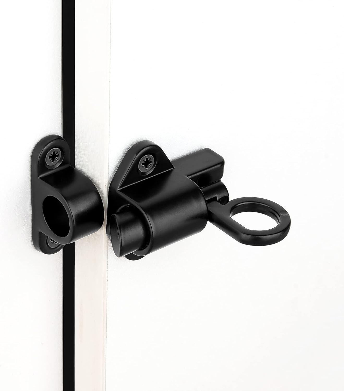 7 Packs Self-Closing Latches，Black Spring Door Lock，Resilient Bolt Latch Aluminum Alloy Safety Automatic Spring Barrel Slide Door Lock with Screws,Used for Gate,Window and Cabinet etc