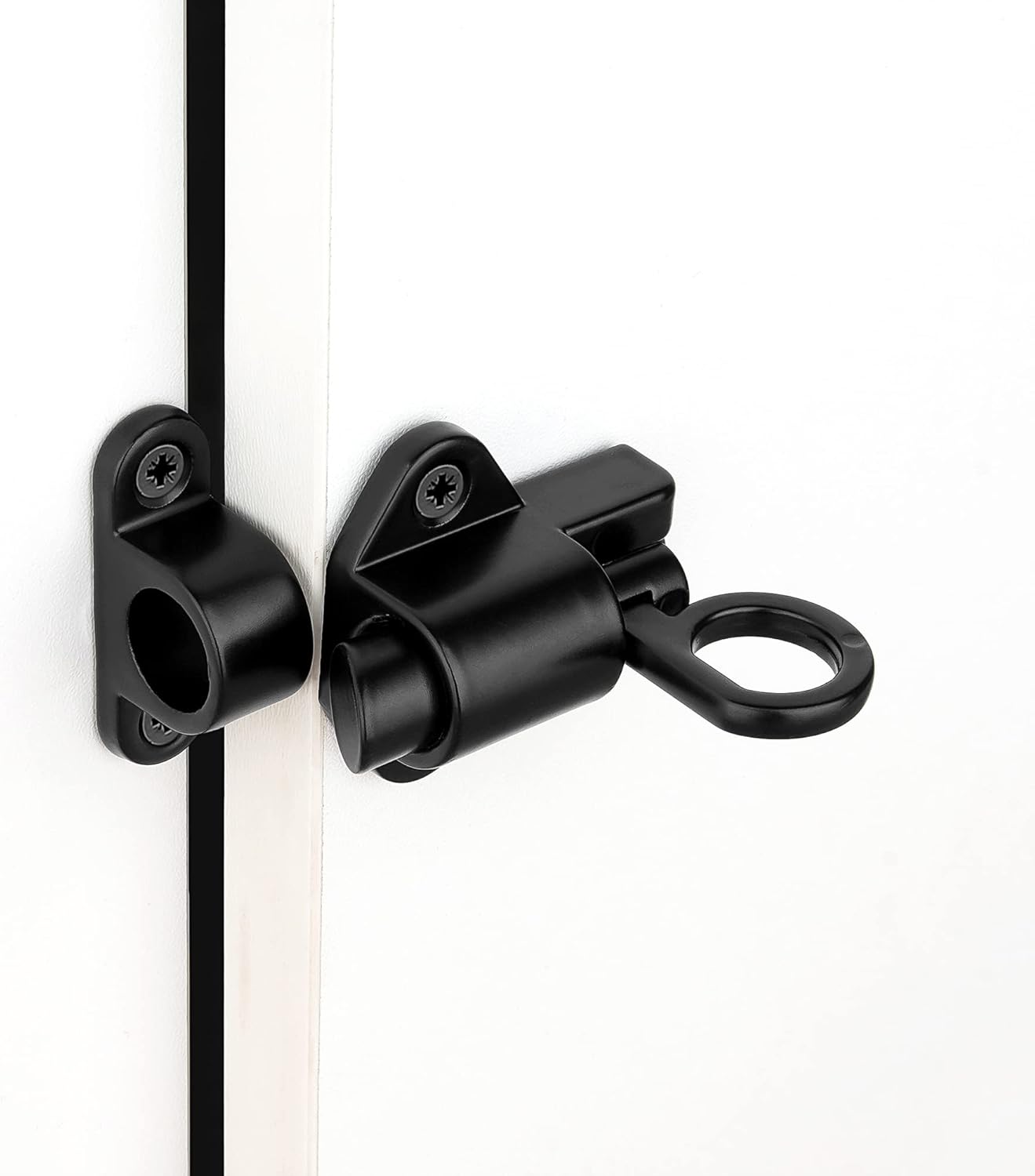 5 Packs Self-Closing Latches，Black Spring Door Lock，Resilient Bolt Latch Aluminum Alloy Safety Automatic Spring Barrel Slide Door Lock with Screws,Used for Gate,Window and Cabinet etc