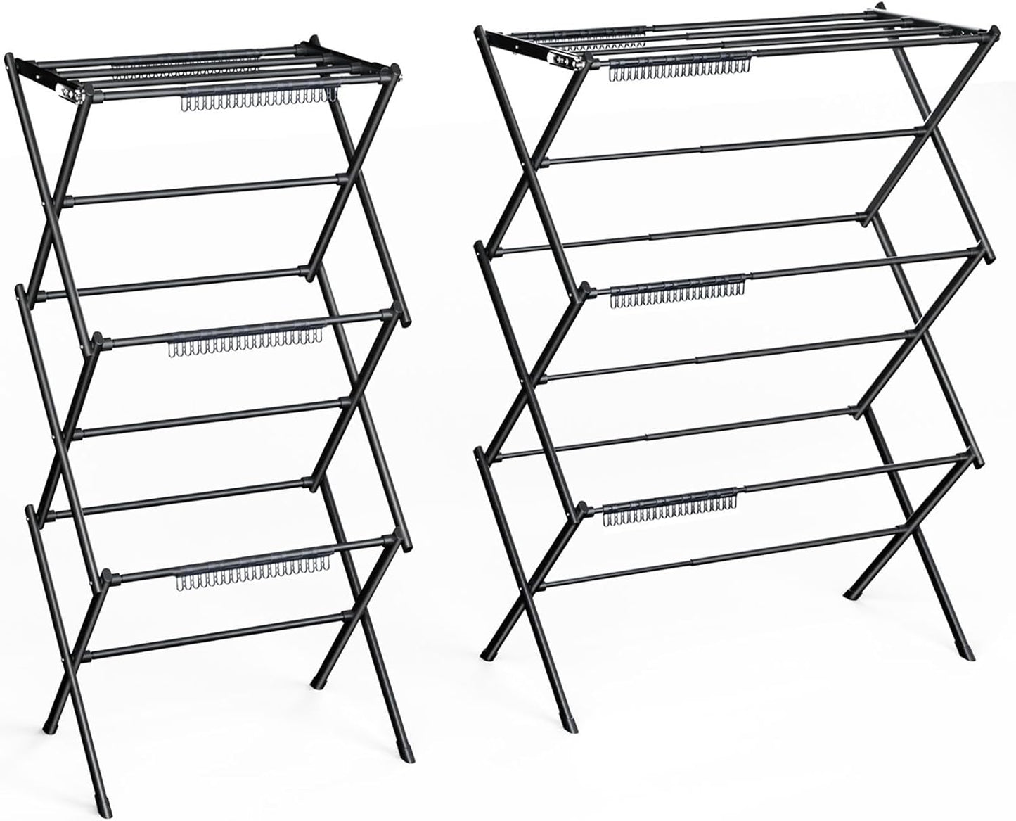 3 Tier Clothes Drying Rack, Foldable Drying Rack Clothing,Indoor & Outdoor Laundry Rack for Drying Clothes,Space-Saving Design, Small Collapsible Portable Dry Rack-Pure Black