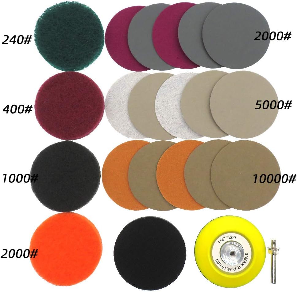 VIBRATITE Headlight Restoration kit for Electric Drill Based Car Lights DIY Polishing kit with 3 Inch Sanding Backing Pad, Mop, Drill Adapter, Sponge Buffer Pad, 21PCS