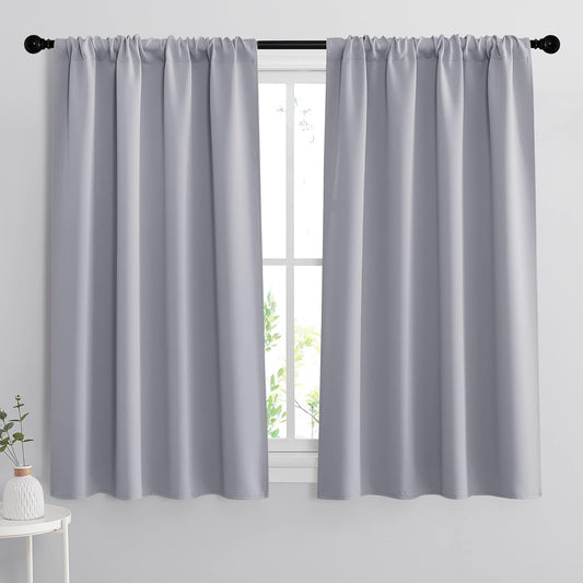 RYB HOME Curtains for Bedroom 63 inches Long, Blackout Thermal Insulating Window Treatment Drapes for Living Room Bathroom Basement Laundry Classroom, W 34 x L 63, Silver Grey, 2 Panels
