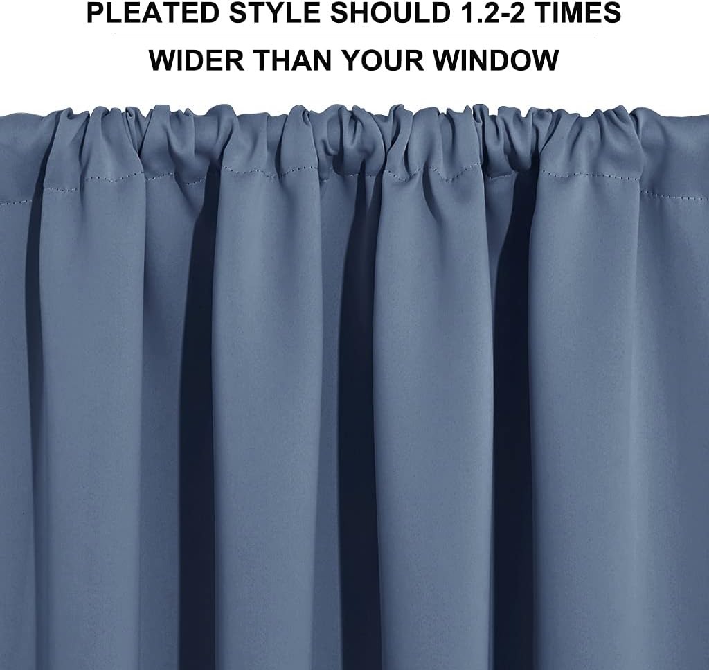 RYB HOME Small Curtains for Door Windows - Blackout Thermal Insulating Drapes for Home Theatre Bathroom Basement Cafe RV Camper Windows Blinds, Wide 34 x Long 30, Stone Blue, 1 Pair