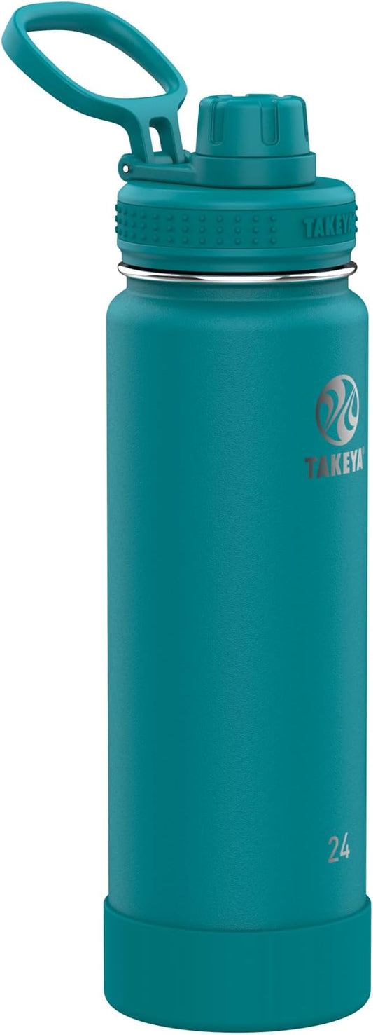 Takeya Actives Water Bottle with Spout Lid - Bottle with Double Stainless Steel Insulation - Dishwasher Safe & BPA-Free - Bottle with Spout Lid & Removable Bumper - 24 oz, Mystic Blue