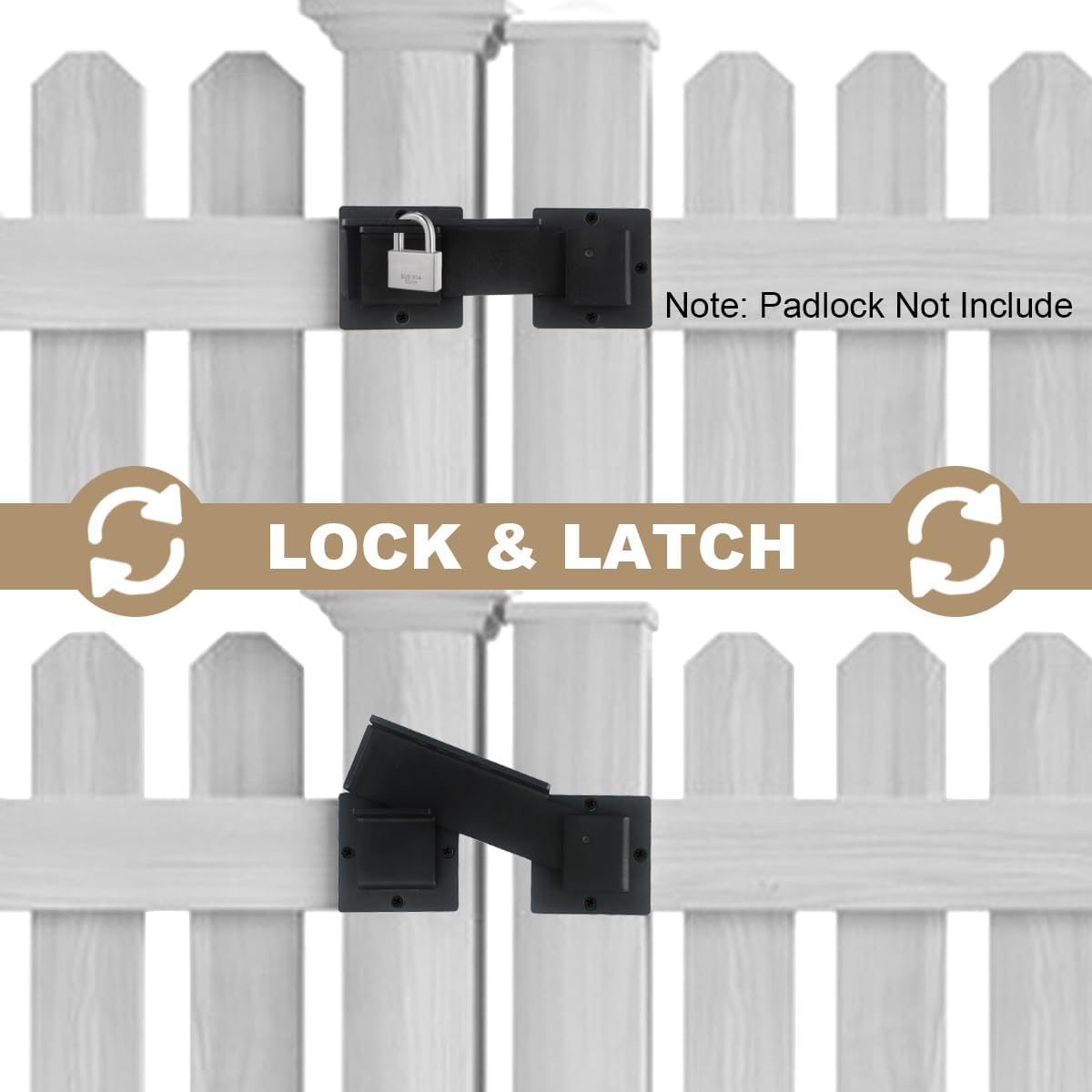 7.5'' Flip Gate Latch Lock with Padlock Hole 4mm Heave Duty Carbon Steel Adjustable Barn Door Lock Safety Gate Hardware for Ourdoor Wooden Fence, Cabinet, Shed, Sliding Doors