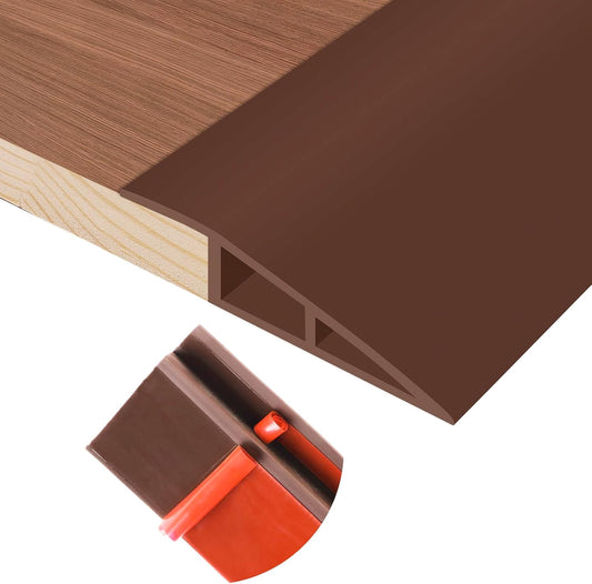 Floor Transition Strip Self Adhesive Vinyl Door Threshold for Doorways Carpet Edging Trim Overlap Edge Reducer for Laminate Floor, Carpet, Tile (Brown, 1/5" to 2/5", 6.6Ft)