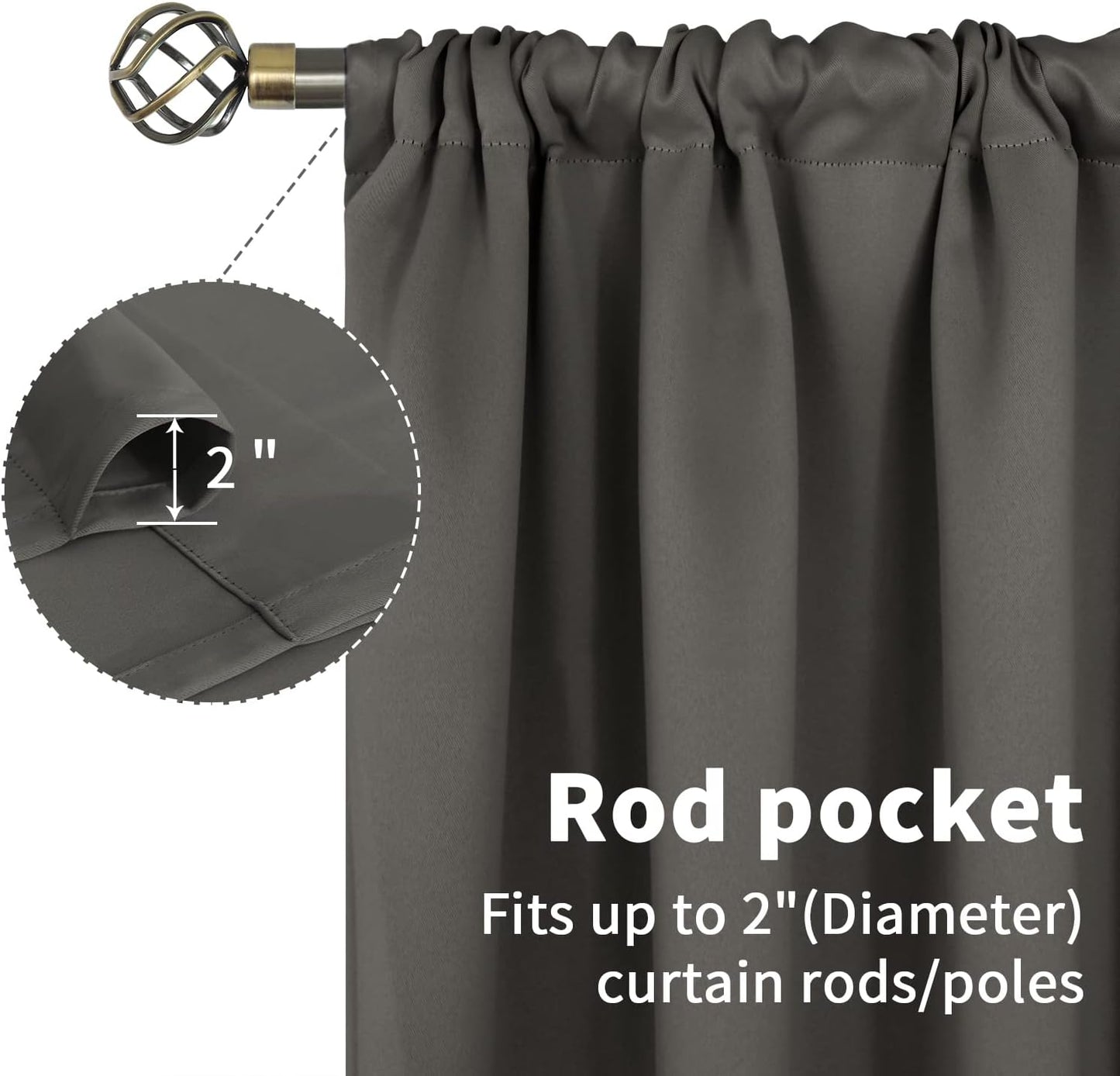 BGment Short Blackout Curtains 45 Inches Length for Bedroom - Rod Pocket Thermal Insulated Room Darkening Window Curtain for Kitchen Cafe, 42 x 45 Inch, 2 Panels, Grey