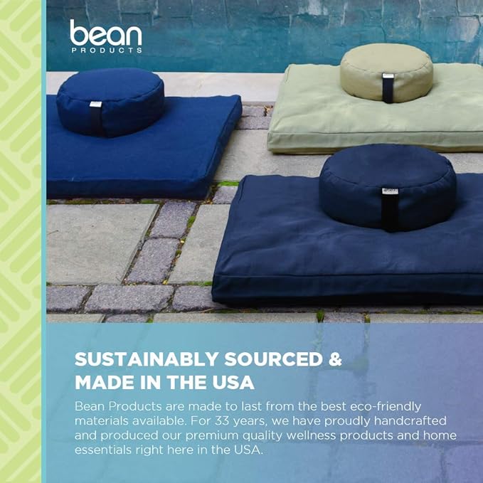 Bean Products Zafu Meditation Pillows for Sitting on Floor, Yoga Cushion, Cotton/Buckwheat Fill Yoga Pillow, Zafu Meditation Cushion, Zen Kneeling Prayer Pad- Made in USA - 14"x18" Oval - Black
