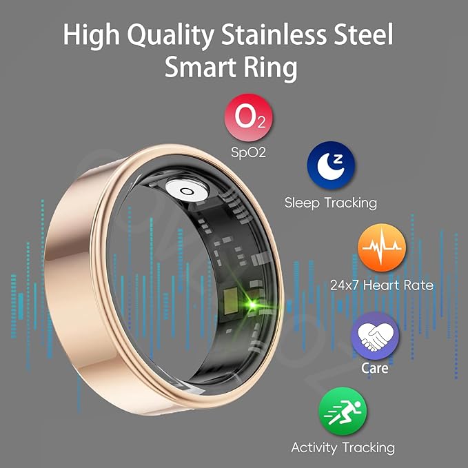 Smart Ring Health Tracker, Fitness Sleep and Heart Rate Monitor Smart Ring, Waterproof Bluetooth Fitness Tracker Ring IPX68 Waterproof (Rose Gold, 13)