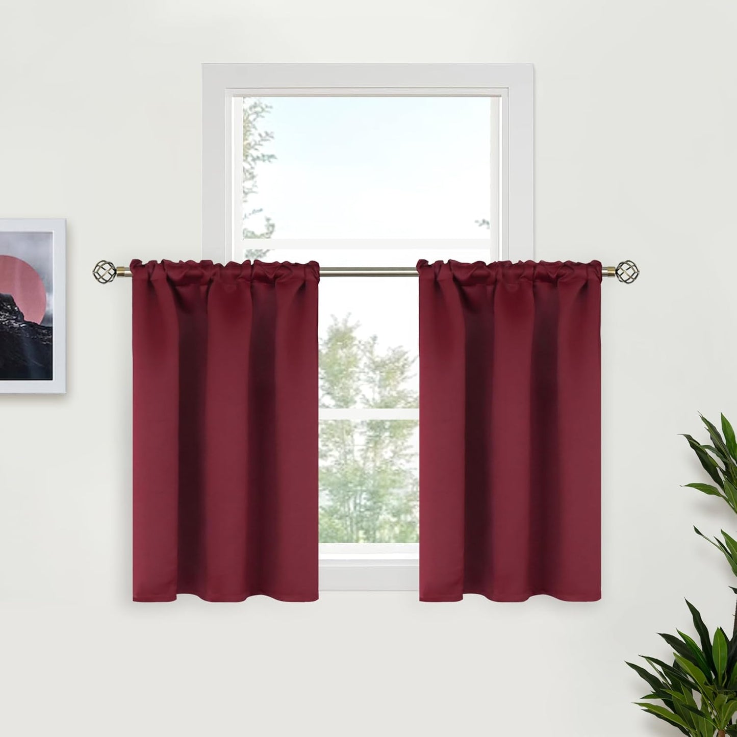 BGment Burgundy Blackout Curtains 36 Inch Length for Kitchen Cafe Window - Small Half Window Drapes Thermal Insulated Privacy for Rv Bathroom, 29 x 36 Inch, 2 Panels