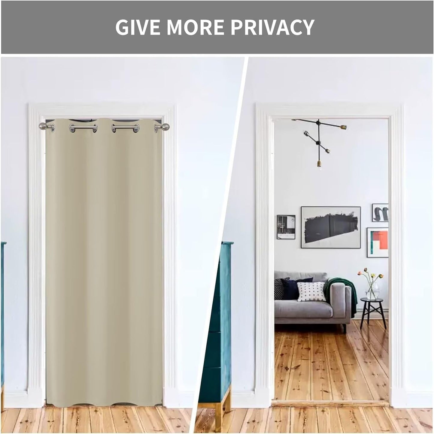 Joydeco Custom Size Doorway Curtains for Bedroom, Closet, and Temporary Door (Light Beige)