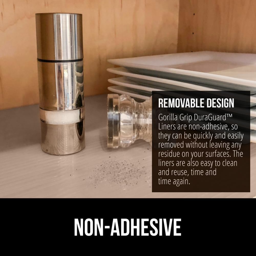 GORILLA GRIP DuraGuard Shelf Liner, 17.5x30 Non-Adhesive Cabinet Liners for Kitchen Drawers, Shelves, Refrigerator, Pantry Storage, Bathroom Closet, Durable Waterproof BPA Free Ribbed Plastic, Beige