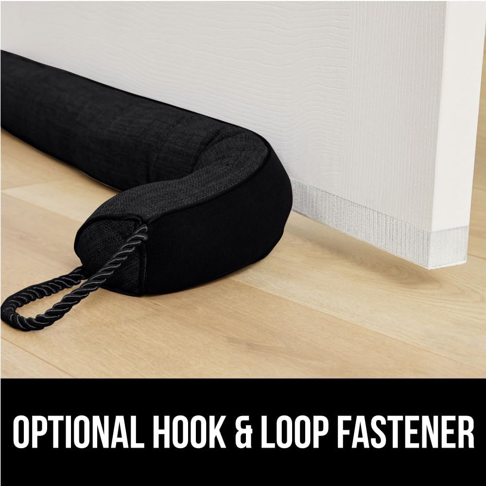 GORILLA GRIP Door Draft Stopper for Bottom of Doors, Weather Stripping Seal Blocks Hot Air, Noise, Bugs, Keeps Cold AC in, Sound Proofing Easy Install Gap Filler, Home Essentials, 32 Inch, Black