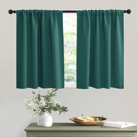 RYB HOME Blackout Curtains for Bathroom - Solid Light Block Blinds Privacy Light Block Drapes for Kitchen Cabinet Kids Nursery Bedroom Laundry Cafe Window Decor, W 42 x L 36, Hunter Green, 1 Pair