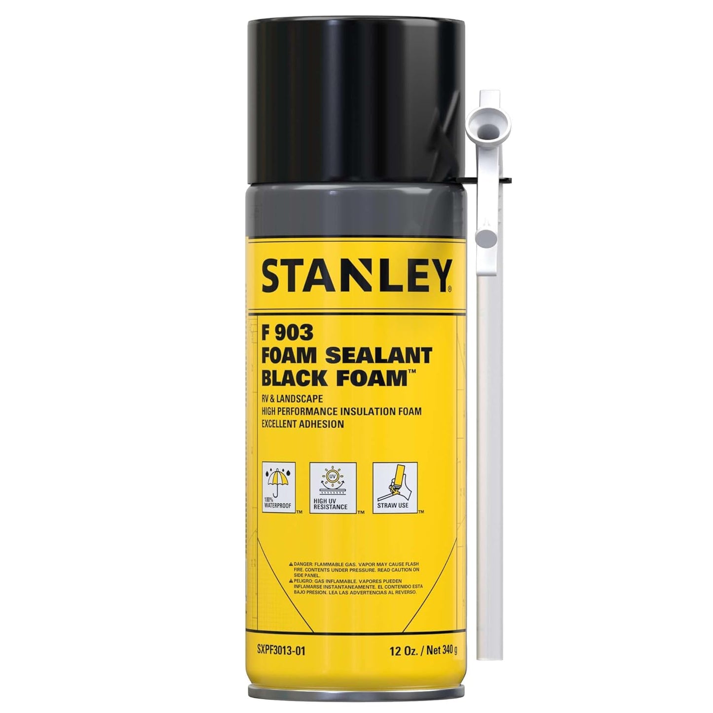 Stanley F903 Black Spray Foam Sealant (1x12oz) – Waterproof Expanding Polyurethane Foam for RV, Pond, Waterfall, Landscape & Automotive Applications – UV Resistant, Gap Filler Foam | 1 Pack