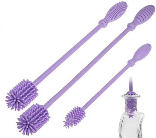 A-Brush Silicone Bottle Cleaner Brush, 3 Piece Set, Long Handle - Water Bottle Cleaner, Baby Bottle Nipple Brush for Plastic & Glass, BPA-Free Dish Washing Brush A2S Protection