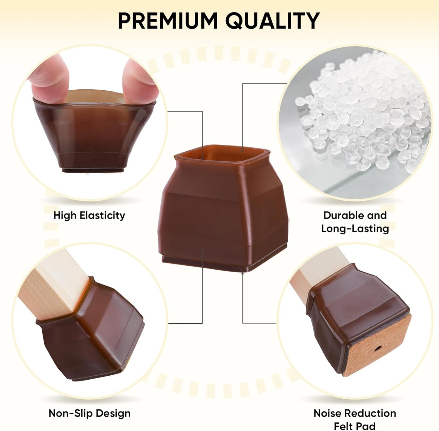BALEINE 32 Pack Silicone Chair Leg Floor Protectors, Stool Leg Protectors Cap, Non-Slip Chair Leg Caps for Hardwood Floors (Brown & Large (Square), 32 Pack)
