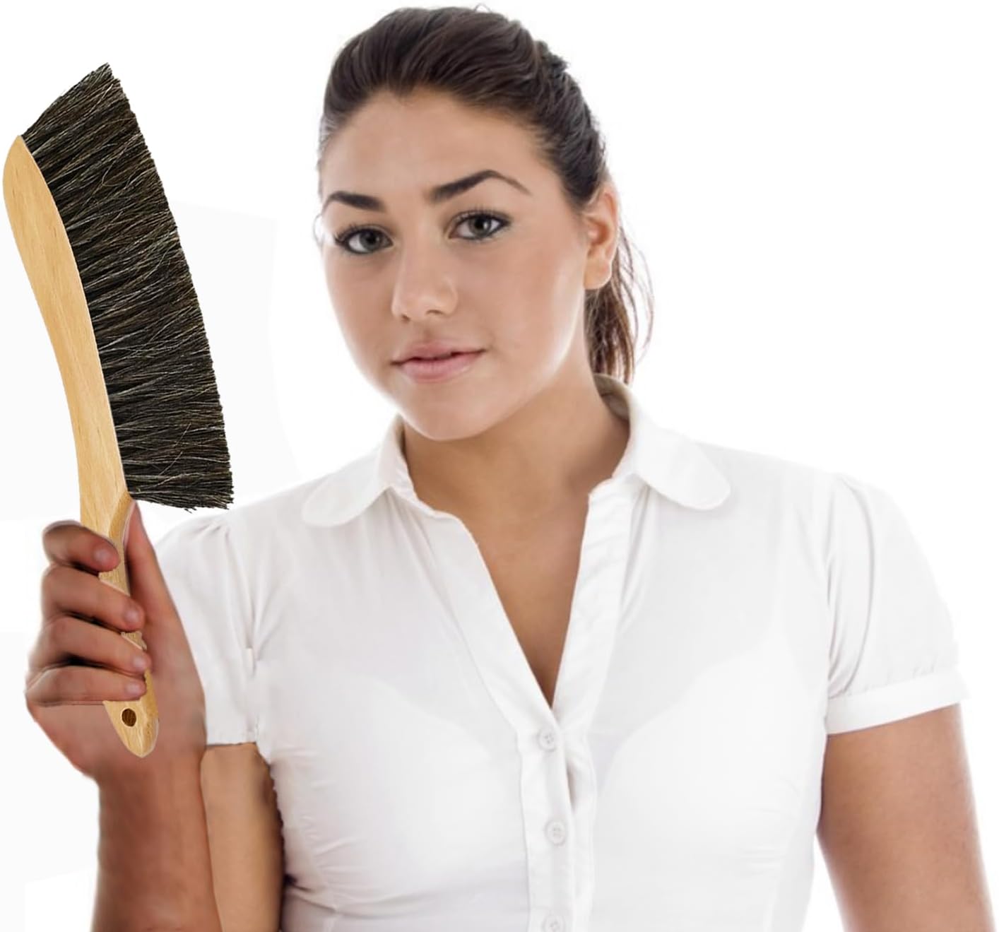 Horse Hair Brush Hand Broom Dusting Brush for Home Cleaning, Wood Handle Soft Brush Duster for Counter Furniture, Bed, Bench Fireplace,Car, Shop Brush Cleaning 14" Long