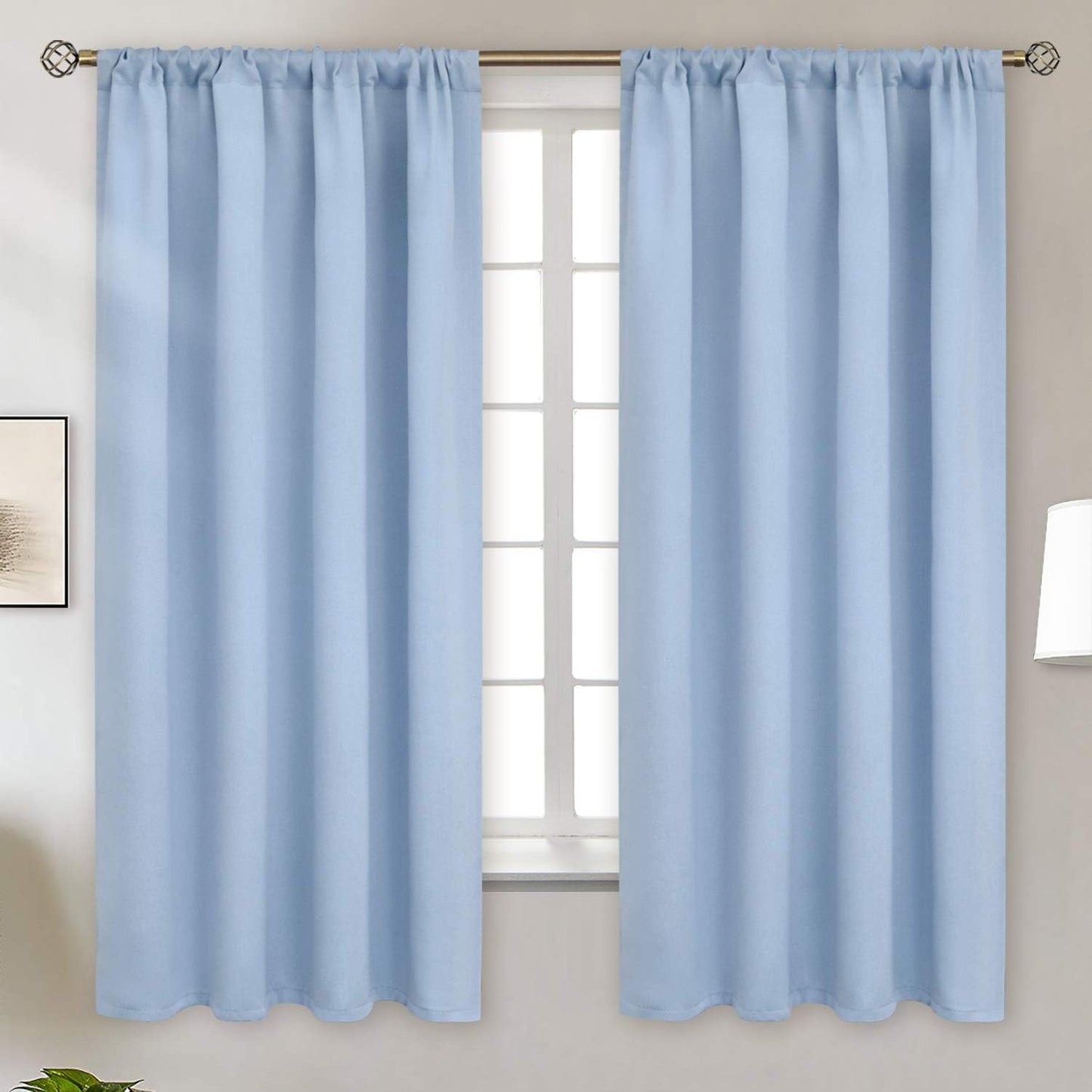 BGment Baby Blue Room Darkening Curtains 63 Inches Long for Kids Bedroom - Rod Pocket Thermal Insulated Blackout Curtain for Living Room, 42 x 63 Inch, 2 Panels