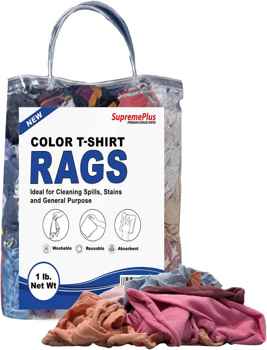 Premium Color Knit Cleaning Rags (1 lb. Bag) – Shop Rags Bulk for Workshops, Mechanics, Painters, and Home Use, Multipurpose Cotton T-Shirt Rags