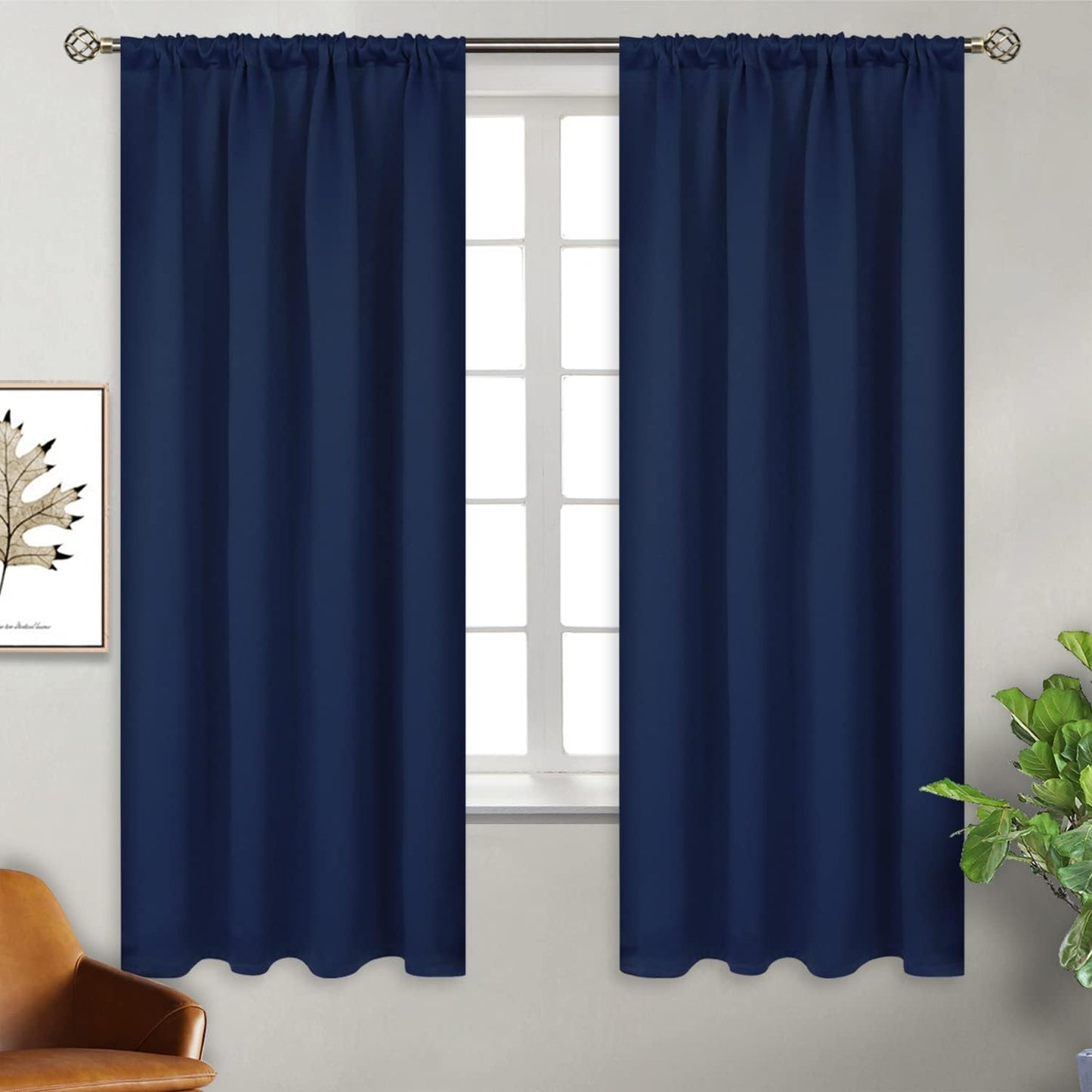 BGment Rod Pocket 63 Inch Long Blackout Curtains for Bedroom - Navy Blue Room Darkening Drapes for Living Room Thermal Insulated Black Out Shading Blinds, 42 x 63 Inch, 2 Panels