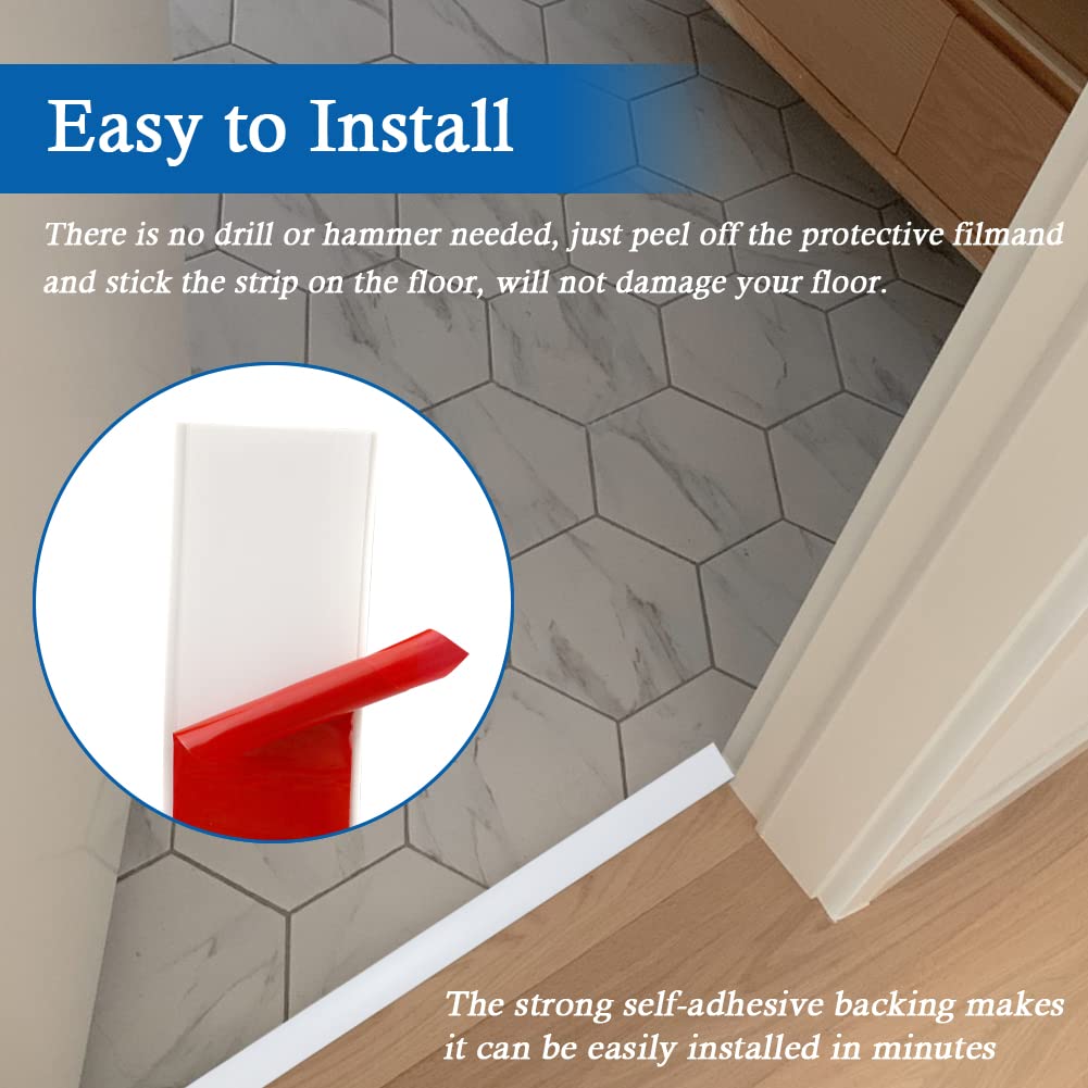 Floor Transition Strip Self Adhesive Floor Cover Strips Laminate 1.57" Wide Vinyl Flat Divider Transitions (4cm, 10Ft, White)