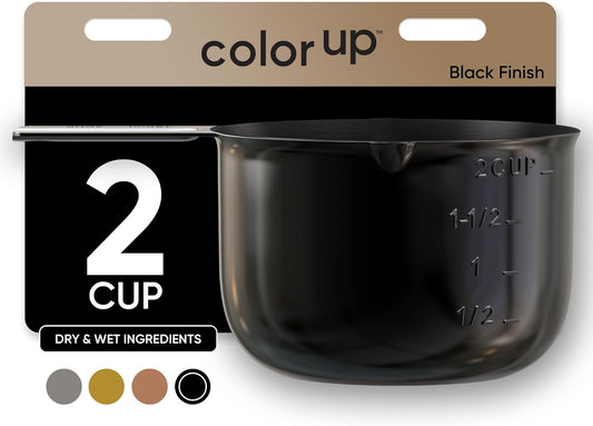 Color Up 2 Cup Measuring Cup, 480ml Black Stainless Steel Metal Measuring Scoop, Easy-Pour Spouts, Engraved Markings, for Dry & Liquid Ingredients
