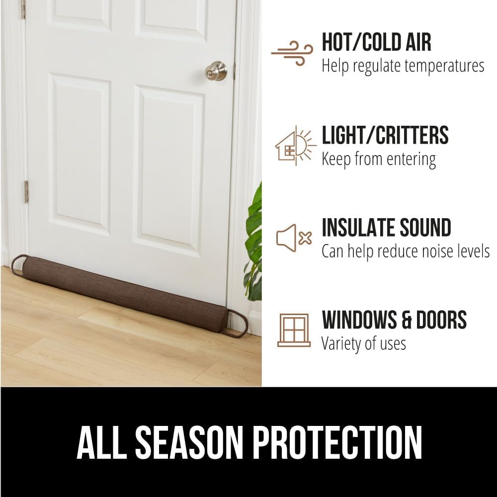 GORILLA GRIP Door Draft Stopper for Bottom of Doors, Weather Stripping Seal Blocks Hot Air, Noise, Bugs, Keeps Cold AC in, Sound Proofing Easy Install Gap Filler, Home Essentials, 36 Inch, Brown