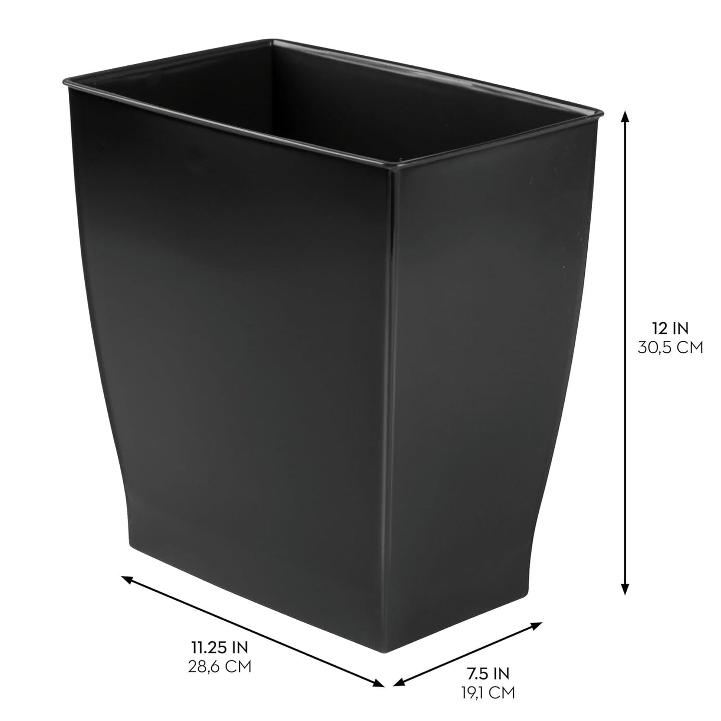 iDesign Small Rectangular Bathroom Trash Cans - Set of 2 - Black