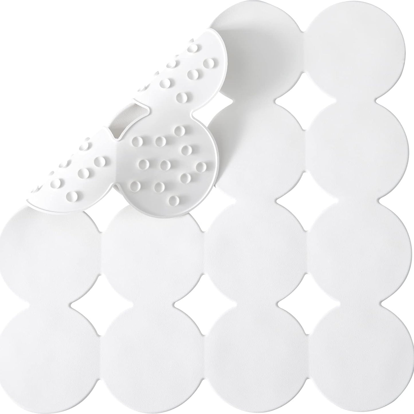 Square Shower Mat Nonslip - Rubber Bathtub Mat with Suction Cups for Inside Shower Bathroom Floor (White, 21X21”)