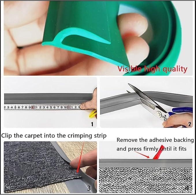 Self Adhesive Carpet Transition Strip with Edge Trim, Designed for Seamless Transitions from Carpet to Tile or Vinyl Floors, Perfect for Doorways.(Black,4ft)