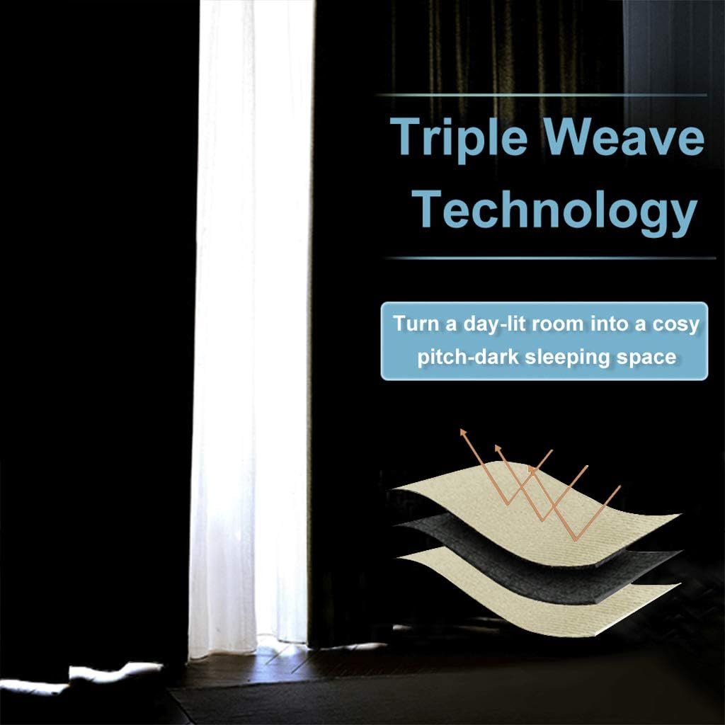 RYB HOME Curtains for Bedroom 72 inches Long, Blackout Thermal Insulating Window Treatment Drapes for Living Room Bathroom Basement Laundry Classroom, W 34 x L 72, Beige, 2 Panels