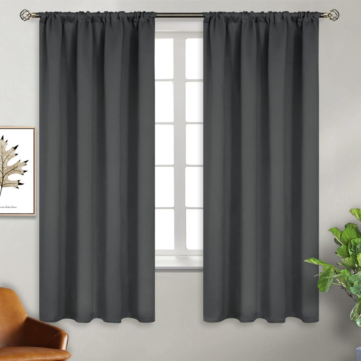 BGment Thermal Blackout Curtains 63 Inches Length for Bedroom Window, Dark Grey Room Darkening Insulated Drapes with Rod Pocket for Living Room, 42 x 63 Inch, 2 Panels