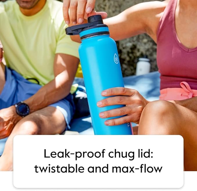 ThermoFlask Bottle with Spout Lid - Stainless Steel Water Bottles with Double-Wall Insulation & BPA-Free Spout Lids - Leak-Proof Reusable Bottles & Lids - 24 oz, Mayan Blue/Black (2 Pack)
