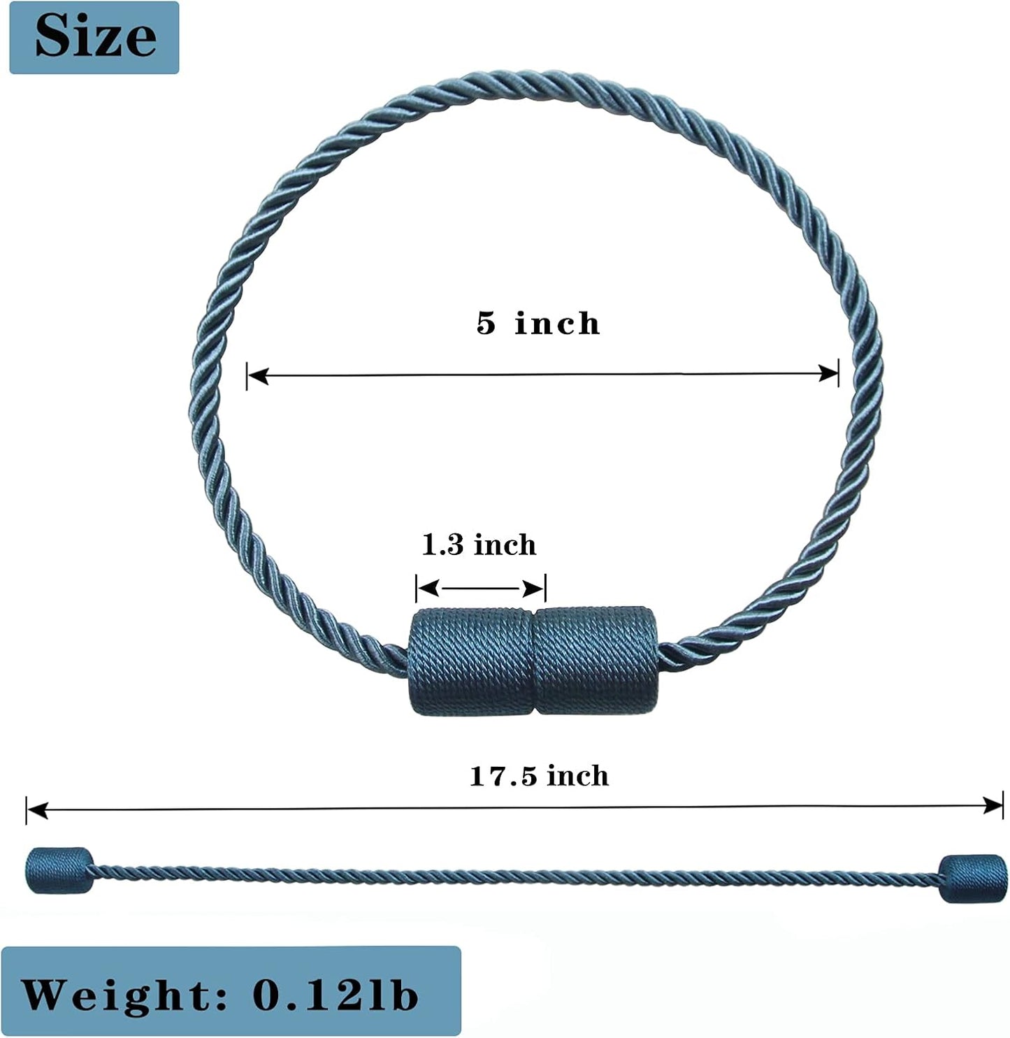 4 Pack Blue Strong Magnetic Curtain Tiebacks Outdoor Elegant Decorative Tie Backs Modern Rope Tiebacks for Drapes Window Curtain Holdbacks for Draperies