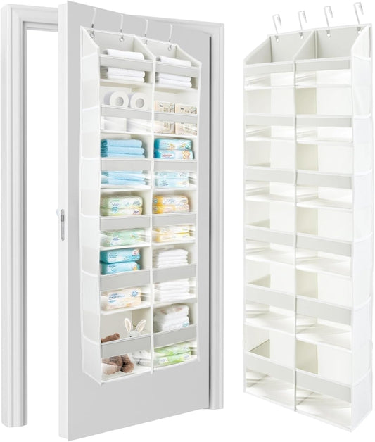 HOMELUX THEORY Heavy Duty Over the Door Organizer - Extra Wide Closet Organizers And Storage, Hanging Storage Door for Bedroom & Baby Nursery, 1PC Ivory