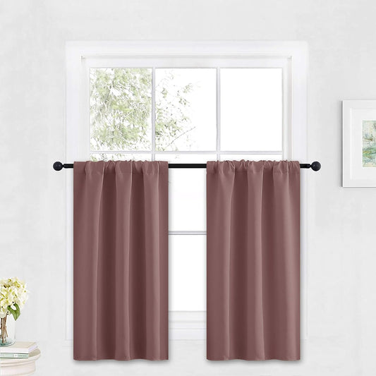 RYB HOME Small Curtains Blackout - Privacy Energy Efficiency Mini Curtains for Kids Bedroom RV Camper Windows Trailer Bathroom Kitchen Cabinet Door Window, W 29 x L 36, Wild Rose, 2 Panels
