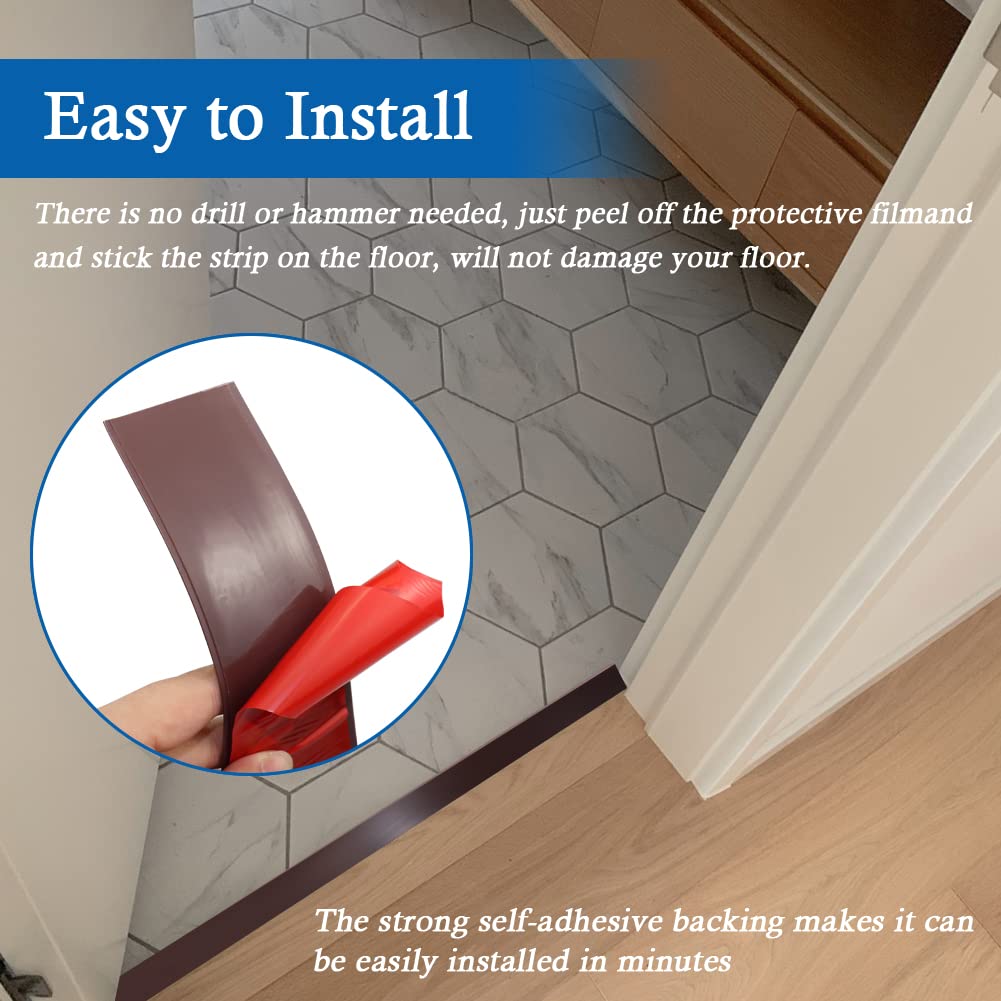 Floor Transition Strip Self Adhesive Floor Cover Strips Laminate 3" Wide Vinyl Flat Divider Transitions (7.5cm, 6.56Ft, Brown)