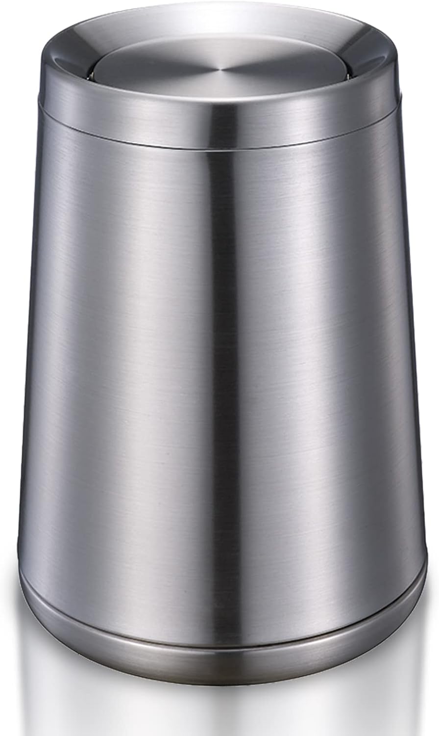 Household Swing Bathroom Trash Can，Brushed Stainless Steel，10 L/3 Gallen，Garbage Can with Flipping Lid， for Indoor or Commercial Use, Kitchen,Modern，Living Room,Bedroom