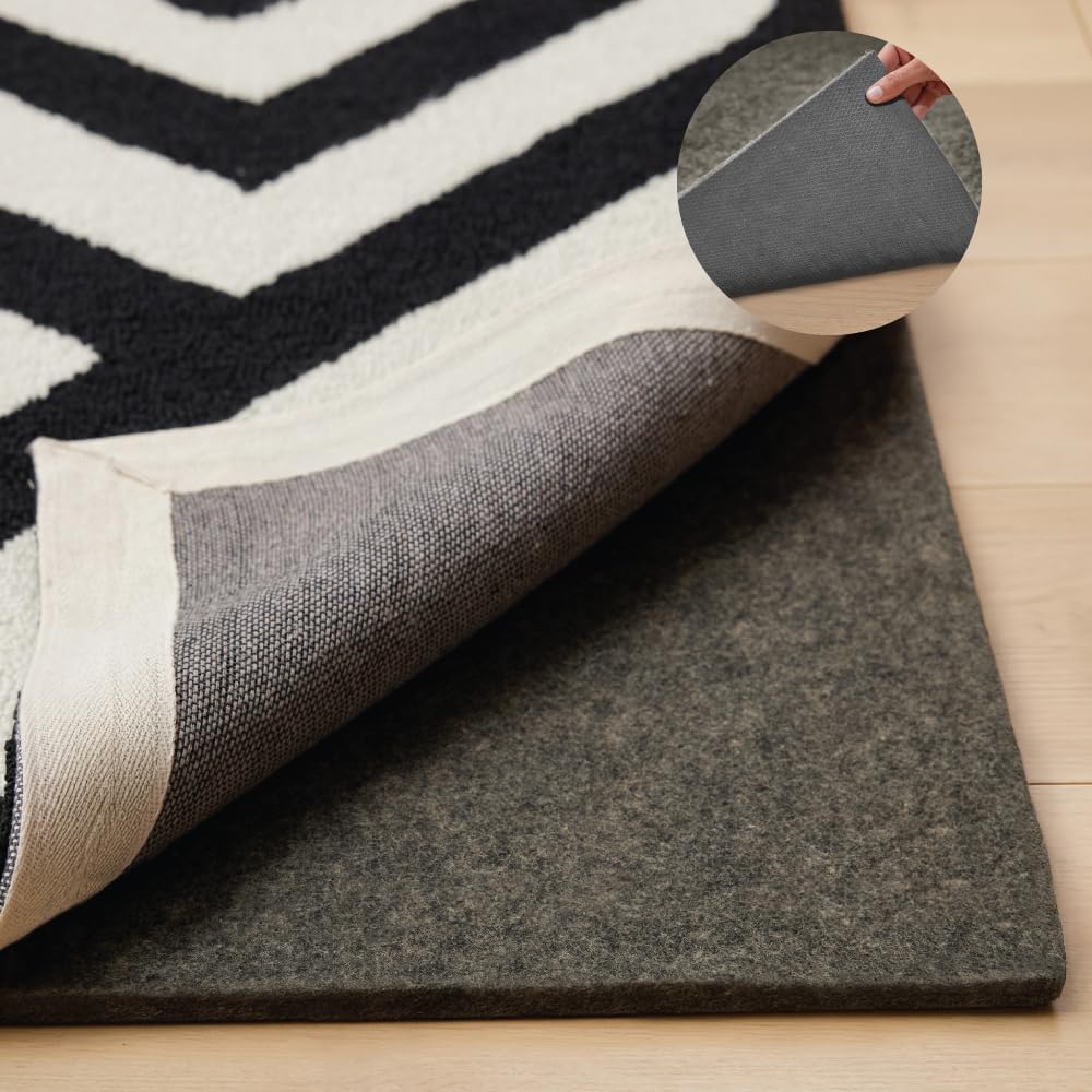 GORILLA GRIP Felt and Natural Rubber Stay in Place Slip Resistant Rug Pad, 1/4in Thick, 3x5 FT Protective Padding Under Area Rugs, Cushioned Gripper Pads, Carpet Runners, Hardwood Floors Protection