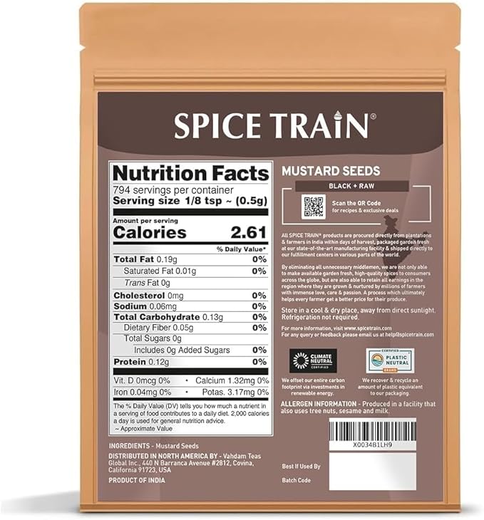 Black Mustard Seeds (397g/14oz), Gluten free, 100% Raw, Sourced from India, Packed in Resealable Zip Lock Pouch