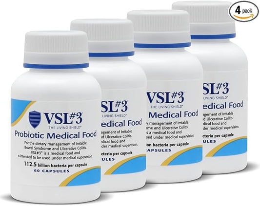 VSL #3® Probiotics for Digestive Health, IBS & UC Symptoms - 112.5B CFUs, High-Potency, Multi-Strain, Live, Refrigerated Probiotic, Medical Food for Gut Health Support in Men & Women, 240 Capsules