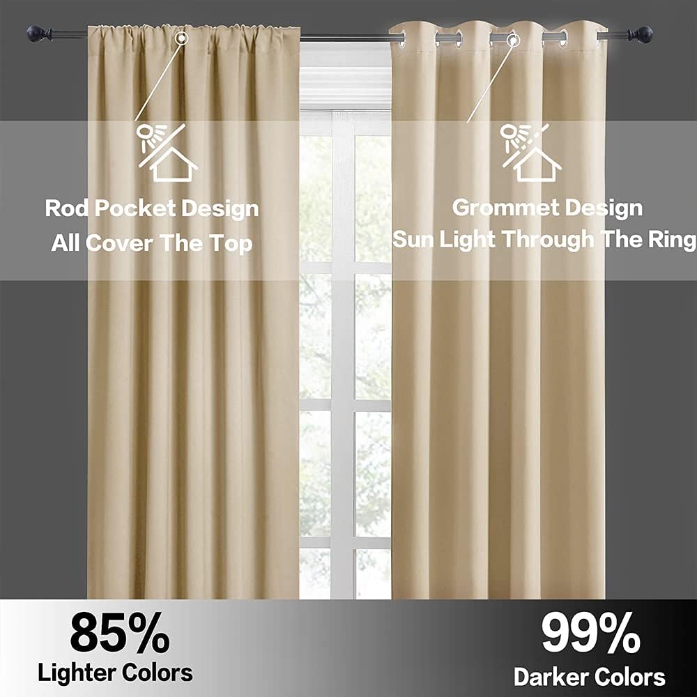 RYB HOME Blackout Curtains Tiers, Short Half Window Curtains for Bedroom, Privacy Room Darkening Drapes for Dorm Apartment RV Camper Small Door Window,W 42 in x L 30 in, Biscotti Beige, 2 Panels