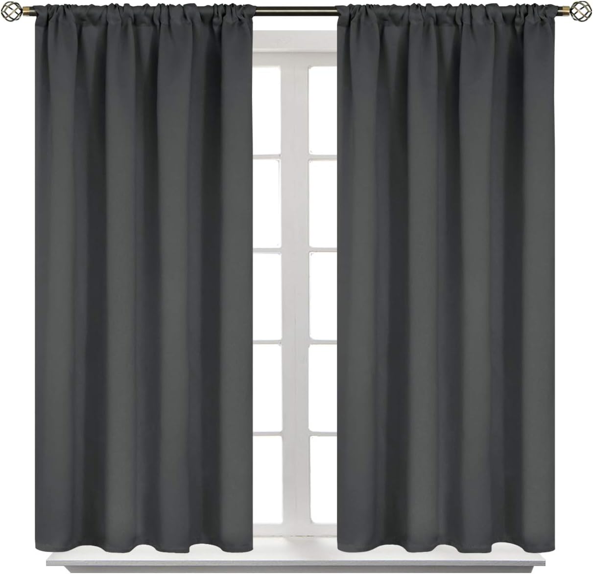 BGment Short Blackout Curtains 48 Inches Length - Rod Pocket Thermal Insulated Room Darkening Window Drapes for Kitchen Bedroom Bathroom, Dark Grey, 2 Panels, 42 x 48 Inch