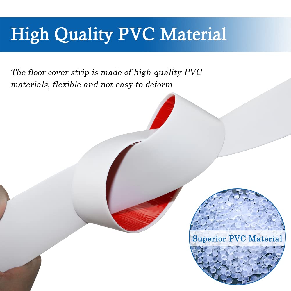 Floor Transition Strip Self Adhesive Floor Cover Strips Laminate 2" Wide Vinyl Flat Divider Transitions (5cm, 6.56Ft, White)