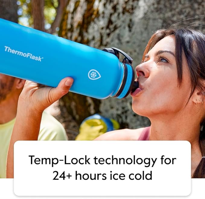 Thermoflask Double Wall Vacuum Insulated Stainless Steel Water Bottle (Onyx Black/Splash)