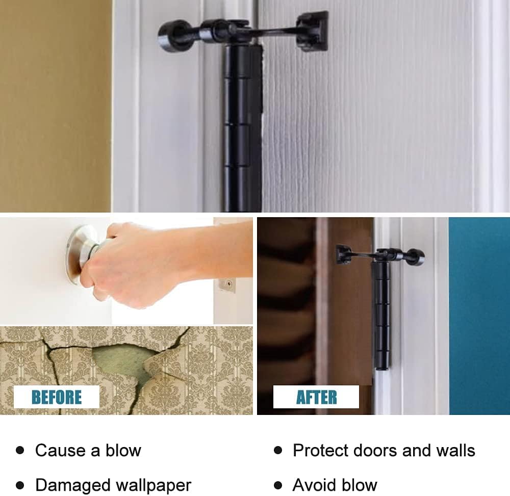 12 Pack Hinge Pin Black Door Stopper, Adjustable Heavy Duty Hinge Pin Door Stop with Black Rubber Bumper Tips
