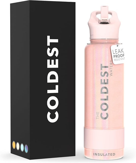Coldest Insulated Water Bottle with Straw Lid - Stainless Steel Metal Insulated Bottle for Men & Women (Forever Pink Glitter, 40 oz)