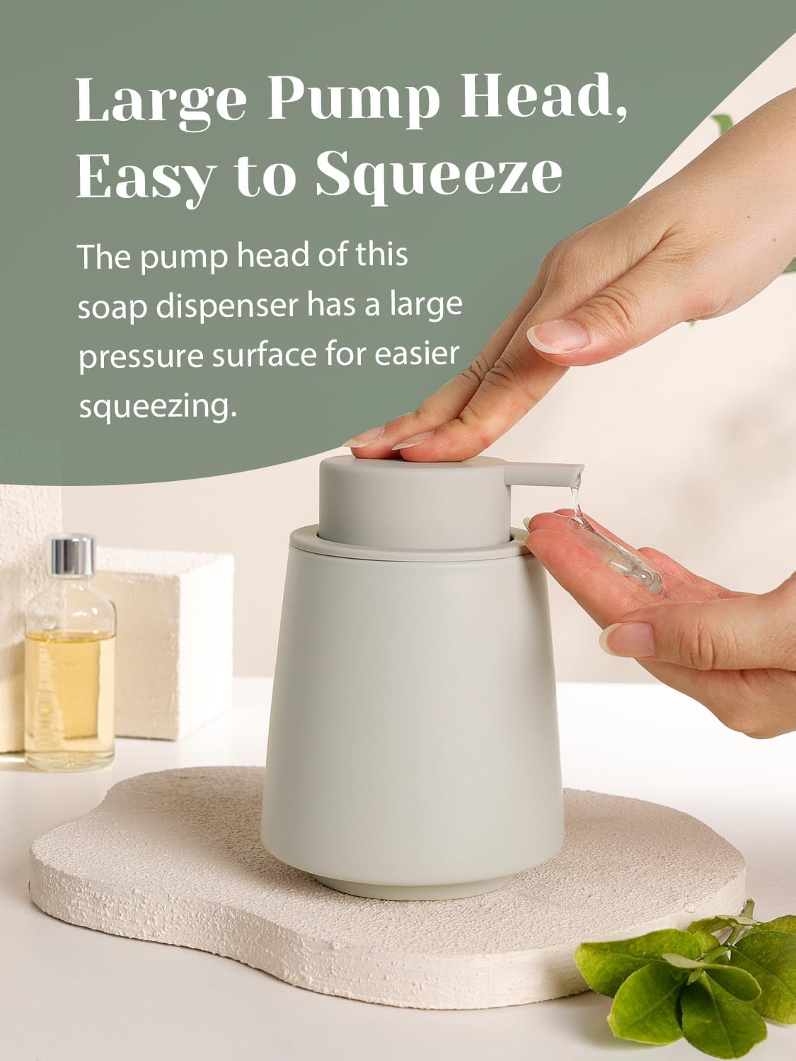 INGOFIN Ceramic Soap Dispenser -14 oz Bathroom Hand Soap Dispenser Liquid Dispenser with Pump Refillable Modern Lotion Dish Dispenser for Kitchen Matte Grey