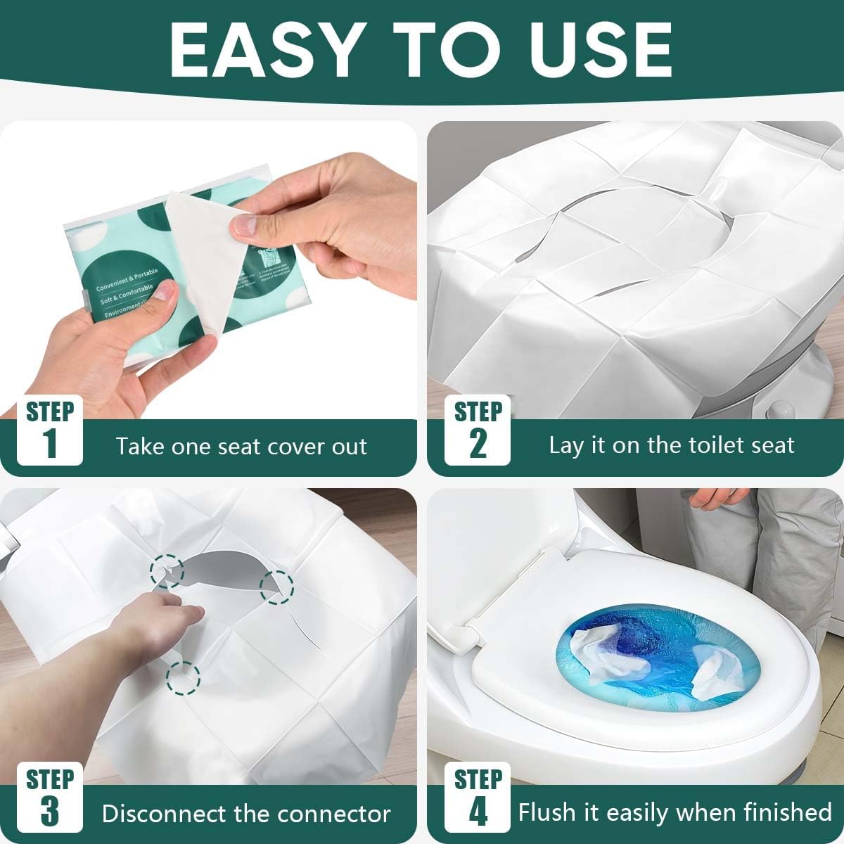 120 Pcs Disposable Flushable Paper Toilet Seat Covers Travel Supplies Essentials for Airplane, Public Restrooms, Bathroom, Hotels, Camping, Kids or Adults